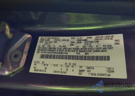 2013 Ford Escape Se из США, поврежденный, VIN 1FMCU0GX0DUB89182